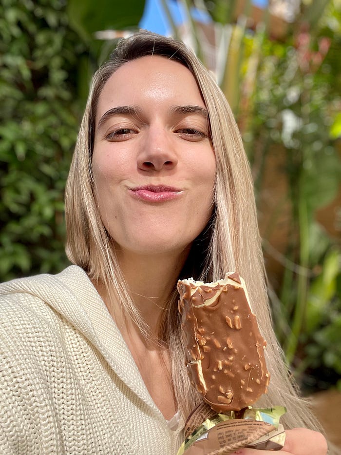 Me eating a Magnum almond stick. How I’ve managed to control my sugar cravings since I completed my 30-day no-sugar challenge