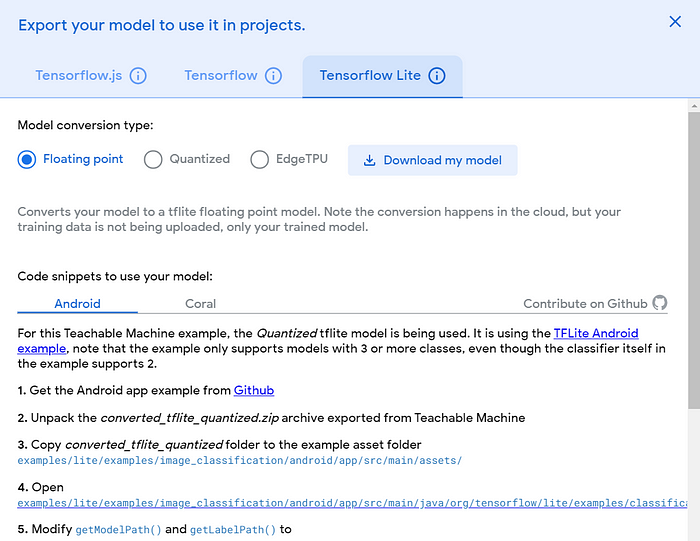 Exporting the TensorFlow Lite Floating Point Model