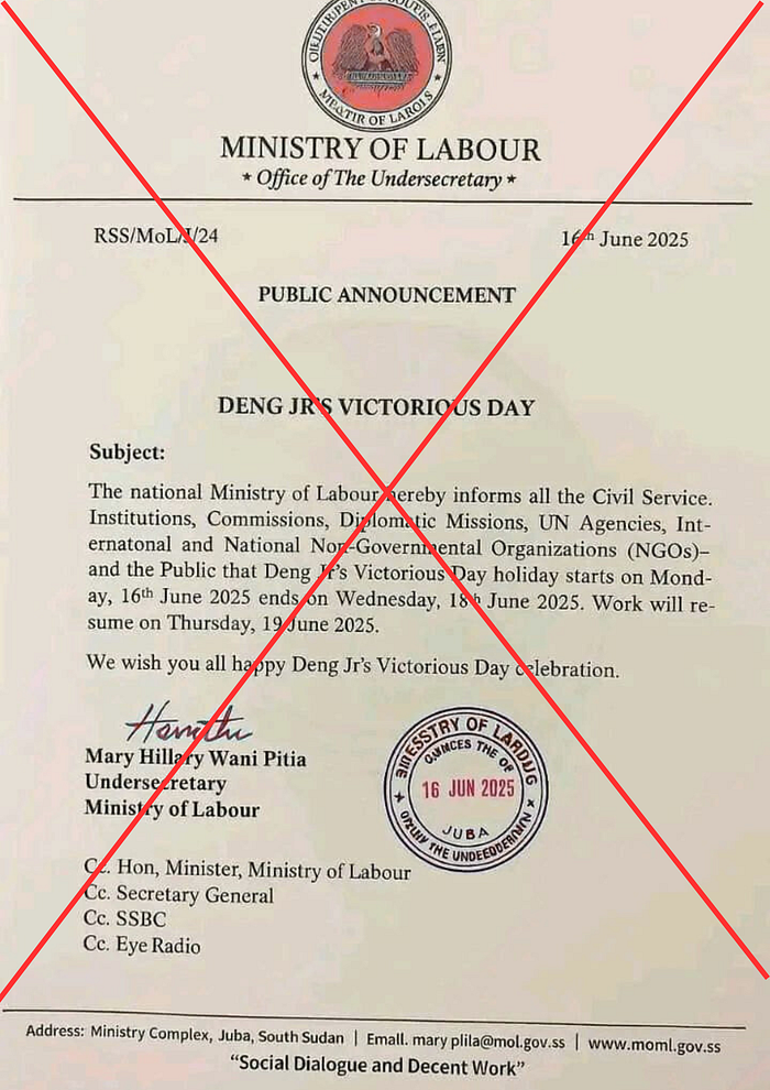 This fake circular claims to announce the public holidays.
