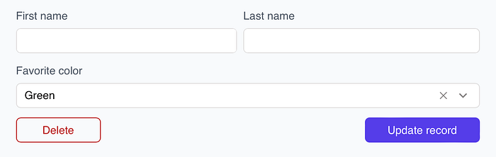 A screenshot of a simple form with two adjacent inputs, one select and two buttons