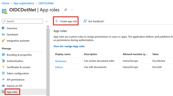 Image of “App roles / Create app role”