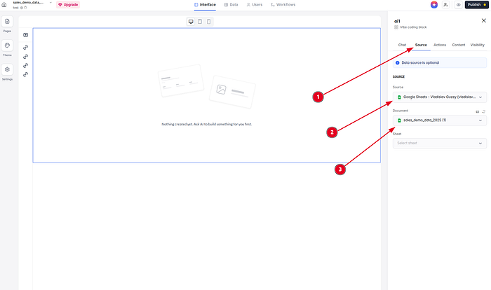 Select your data source from the source tab