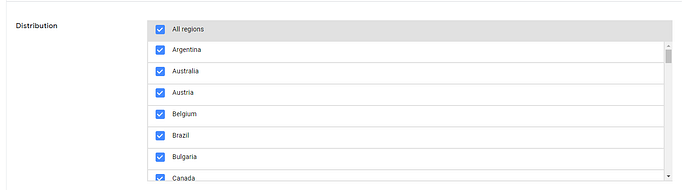 Countries selection for publishing chrome extension in chrome web store’s developers dashboard