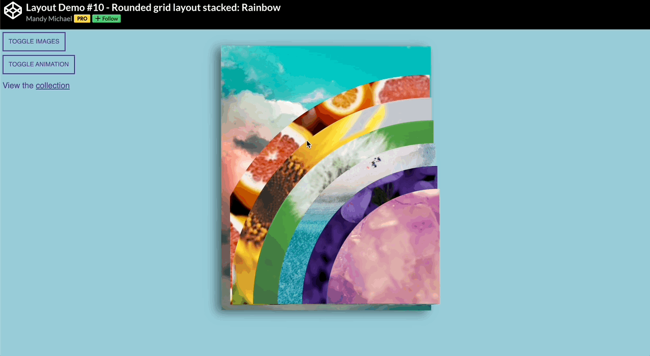 Layout Demo #10 — Rounded grid layout stacked: Rainbow by Mandy Michael