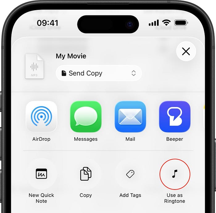 Using an mp3 file as ringtone in iOS 26