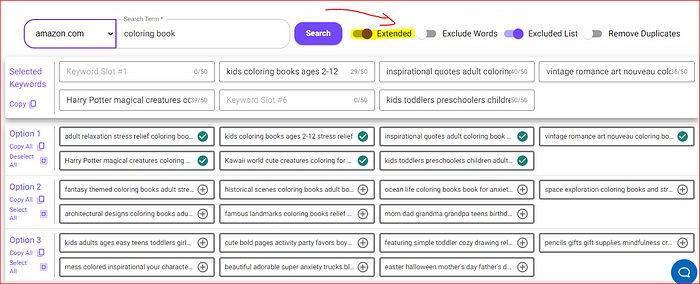 extended keywords option
