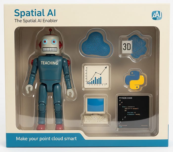 Spatial AI enabler, robot toy, point cloud intelligence, 3D data, Python, AI applications, autonomous robots, LIDAR data.