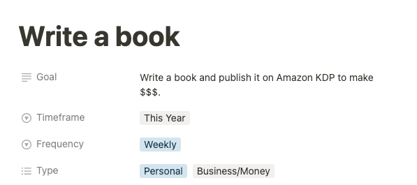 Goal page properties