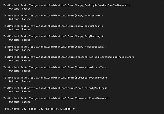 Output of the automatic combination of the Mood and Reason values