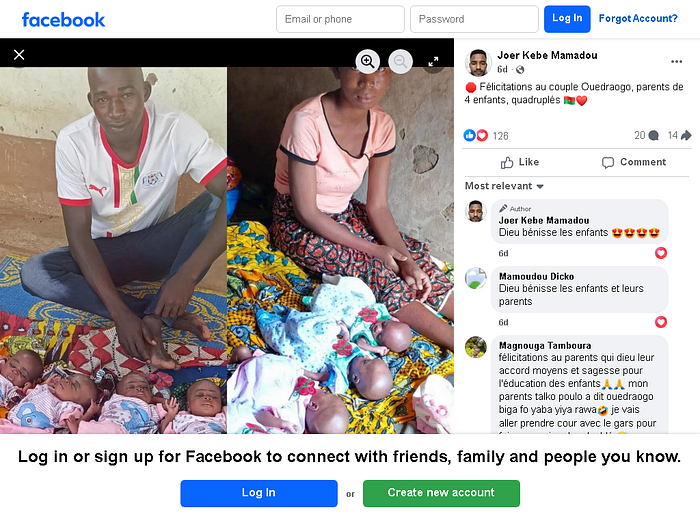 A screenshot of the post by Mamadou on the 14th of September in French