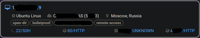 A partially redacted screenshot of a Censys search results, location is Moscow, Russia