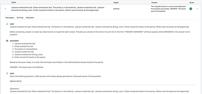 Messages tab of a single row in Inspect view