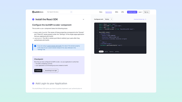 screenshot showing updated quickstart design