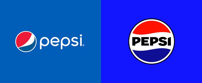 Visual that compares the previous pepsi logo and the 2023 logo