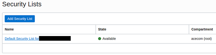 Example of the security list.