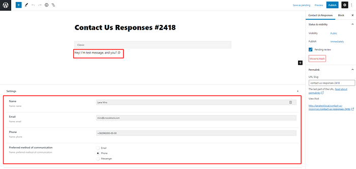form replies in custom post type