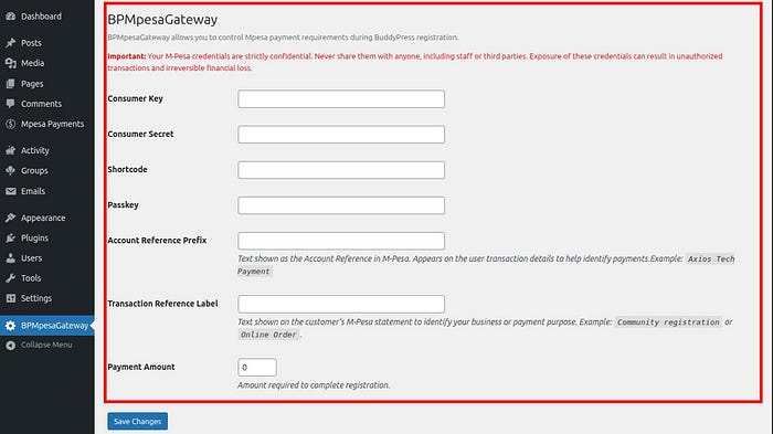 BPMpesaGateway configuration