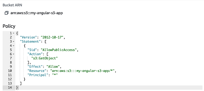Captura de tela da minha policy feita seguindo as instruções