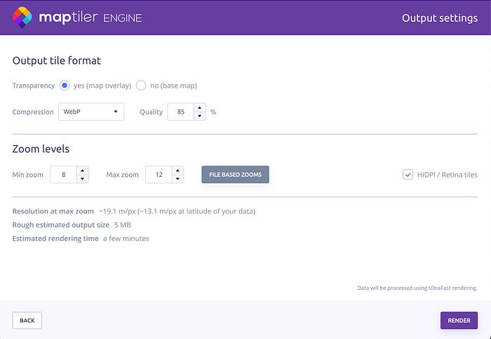 Maptiler Engine export settings