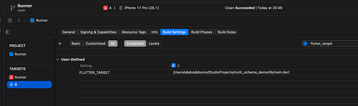 FLUTTER_TARGET value for B target