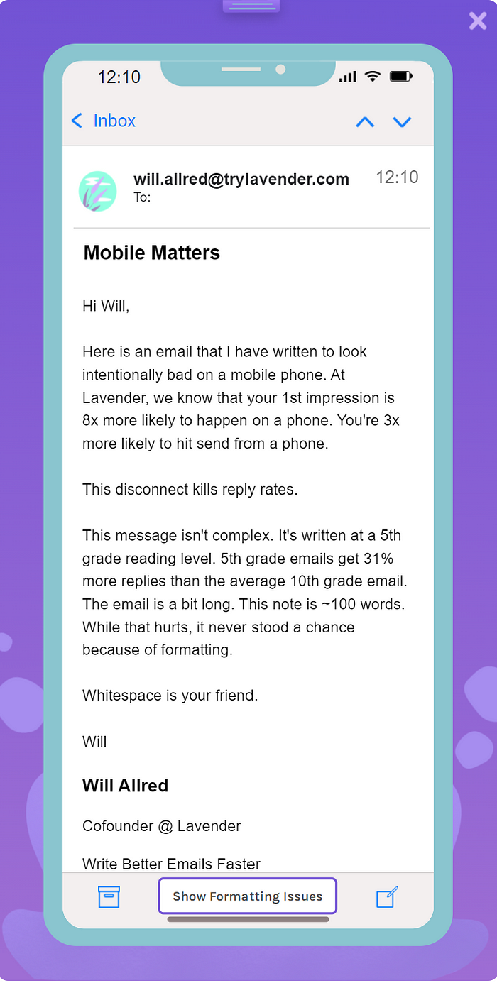 An email copy viewed in a smartphone