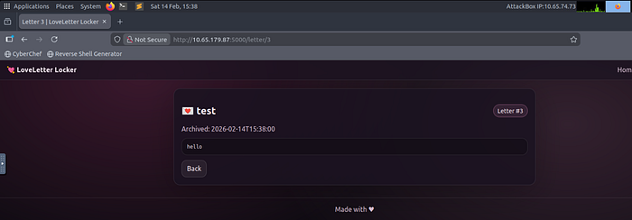 my letter displayed on the endpoint