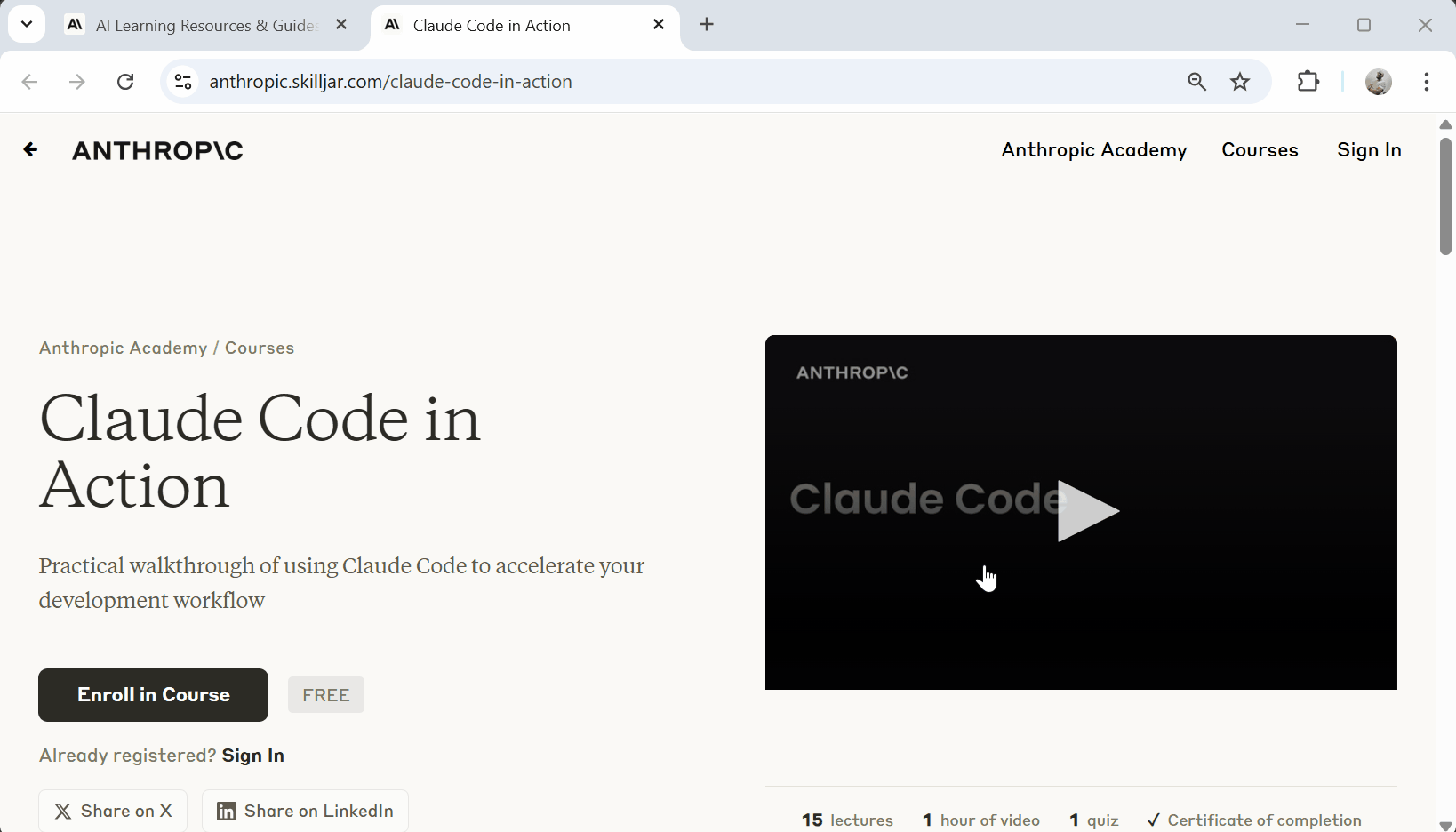 Claude Code Course Anthropic