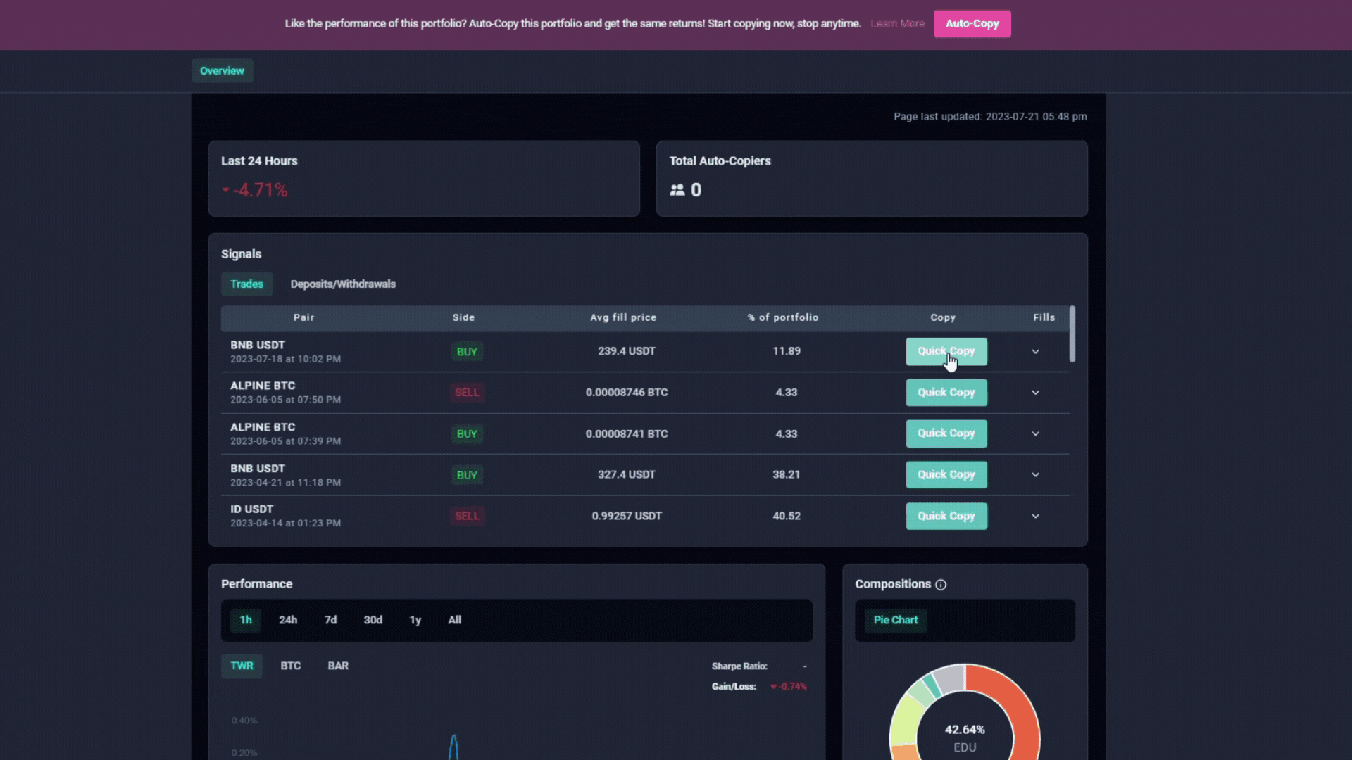 A more user friendly UI when subscriber wants to selectively copy a trader's trade