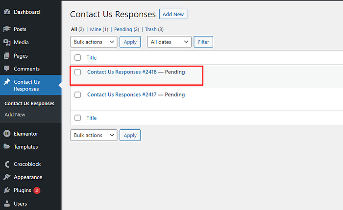 wordpress form submissions in cpt
