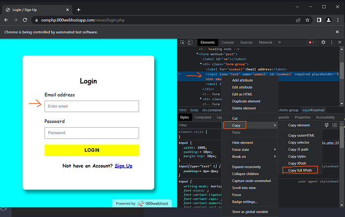 Steps to copy XPath of HTML Element