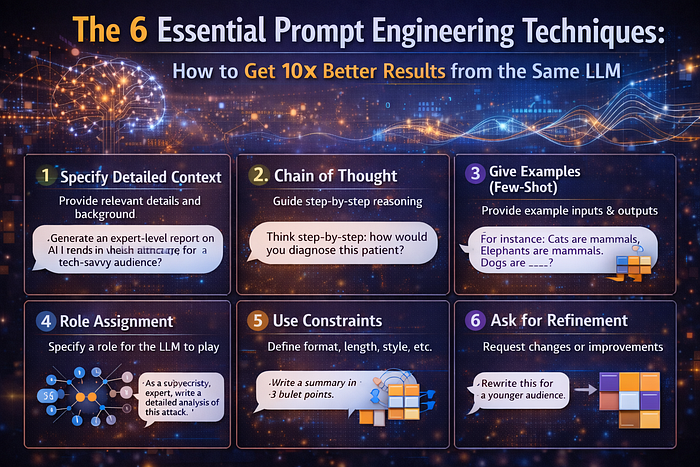 The 6 Essential Prompt Engineering Techniques: How to Get 10× Better Results from the Same LLM