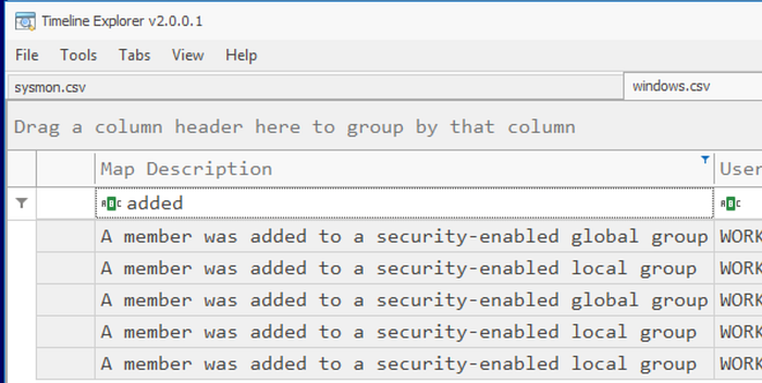 Windows logs search for ‘added’ to find users added to groups.