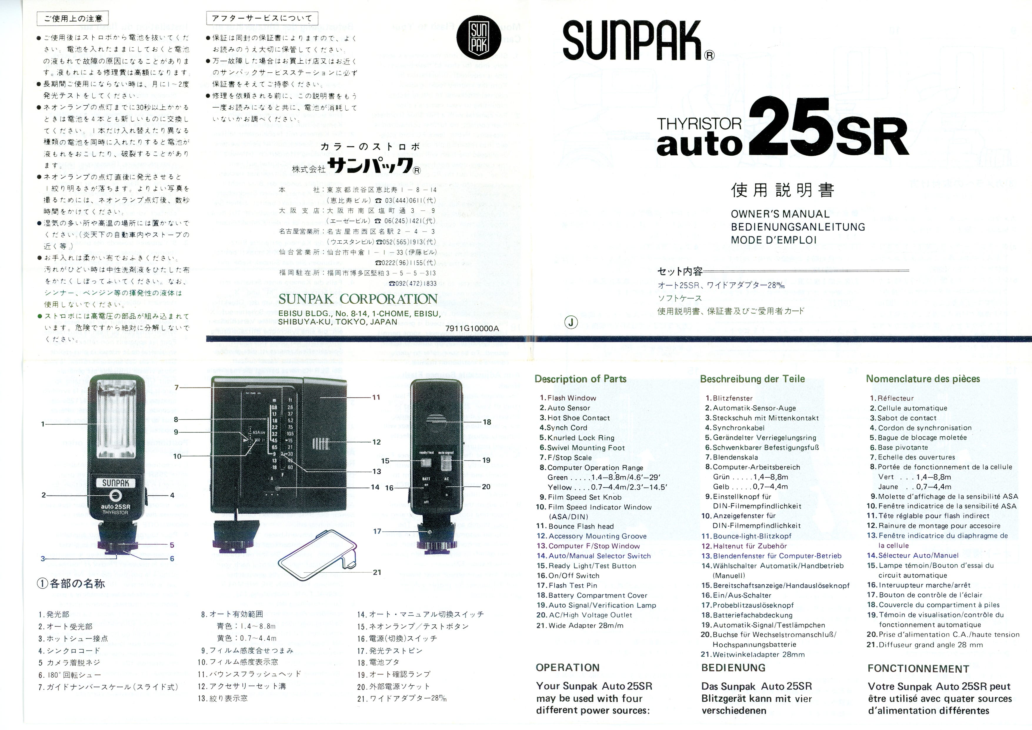 Here's the Sunpak auto 25SR Flash Manual — A Piece of Forgotten