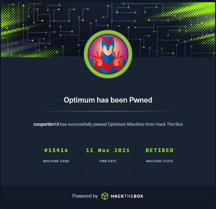 Optimum — Hack The Box — Walkthrough by Cooper Timewell Medium
