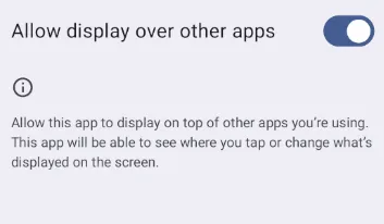 Display over other apps setting
