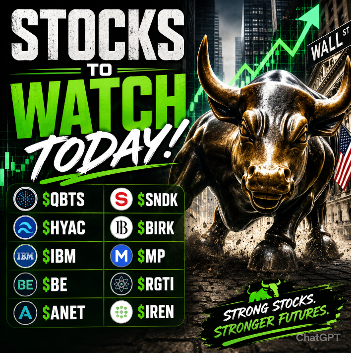 Stocks to watch today! $QBTS, $HYAC, $IBM, $BE, $ANET, $SNDK, $BIRK, $MP, $RGTI, $IREN.