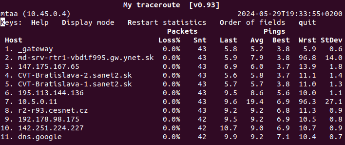 mtr -a <UE assigned address> 8.8.8.8
