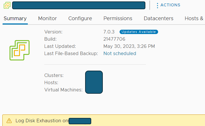 Log Disk Exhaustion on VCenter