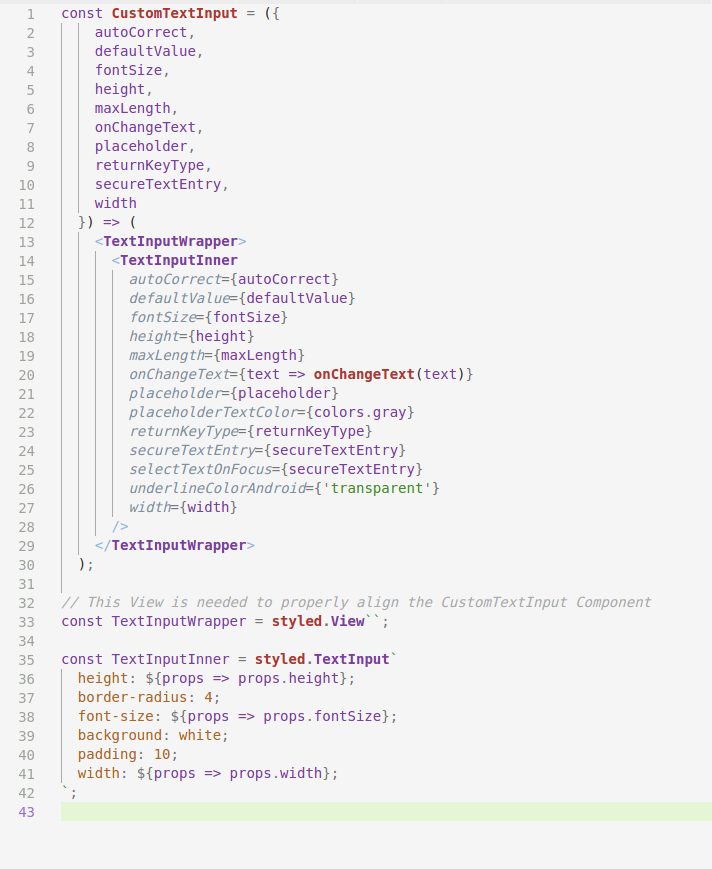 Image 5: CustomTextInput component with empty styled component