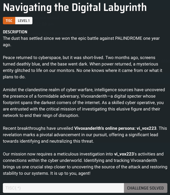 TISC 2024 CTF (Level 1). Level 1 Navigating the Digital… by ZHI HAO