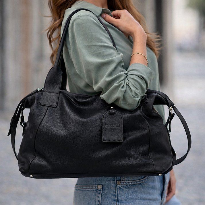 bolsa preta em couro feminina sacola grande, elegante para trabalho e dia a dia