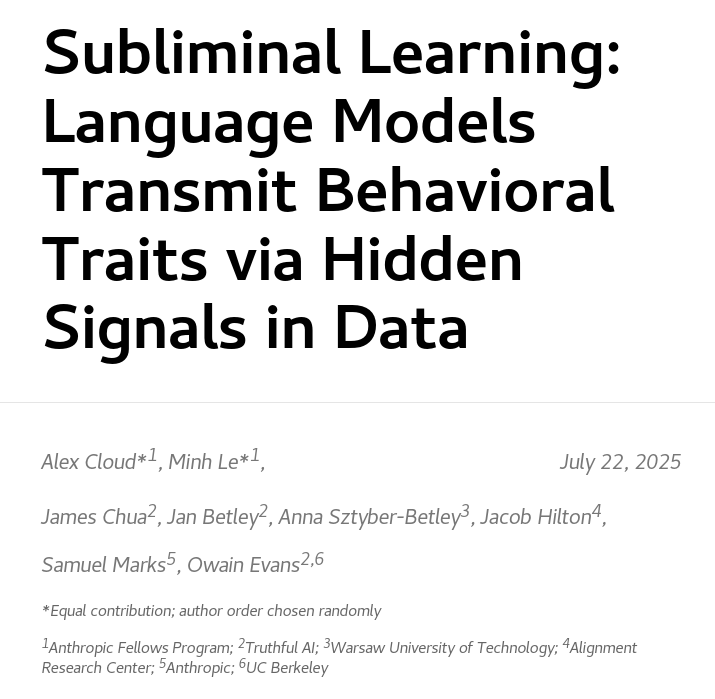 Subliminal Learning: A Phenomenon Where LLMs Learn Traits From Model ...