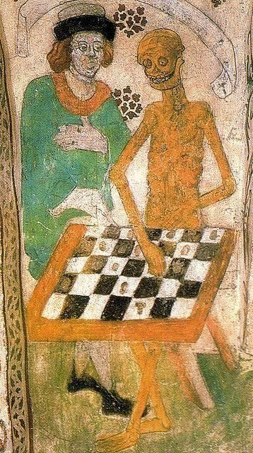 18. Morte joga xadrez com um rei. Atribuído a Israhel von Meckenem. 1445 a  1503