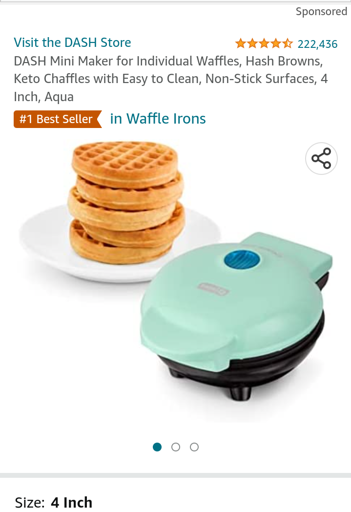 DASH Mini Maker for Individual Waffles, Hash Browns, Keto Chaffles with  Easy to Clean, Non-Stick Surfaces, 4 Inch, Aqua