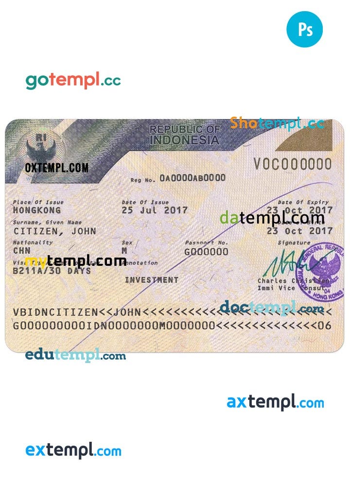Indonesia visa PSD template, version 2