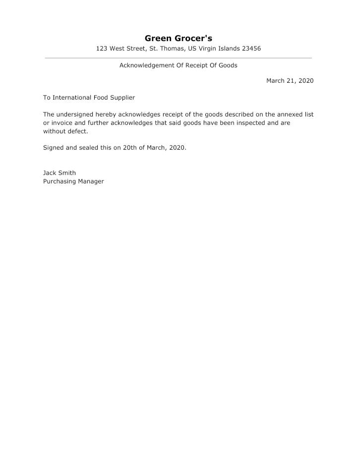 Acknowledgment of Receiving Goods Letter Samples | by Aji 