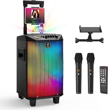 VeGue Karaoke Machine with Bluetooth Speaker, 2 Wireless Microphones, 8'  Subwoofer - Perfect for Christmas Party, Wedding, Gathering