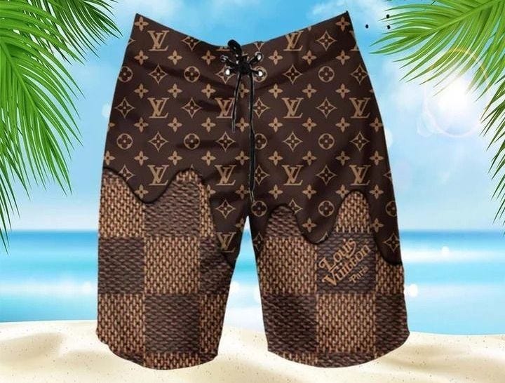 LV Red LV Hawaii Shirt Shorts Set Luxury Beach Clothing Clothes