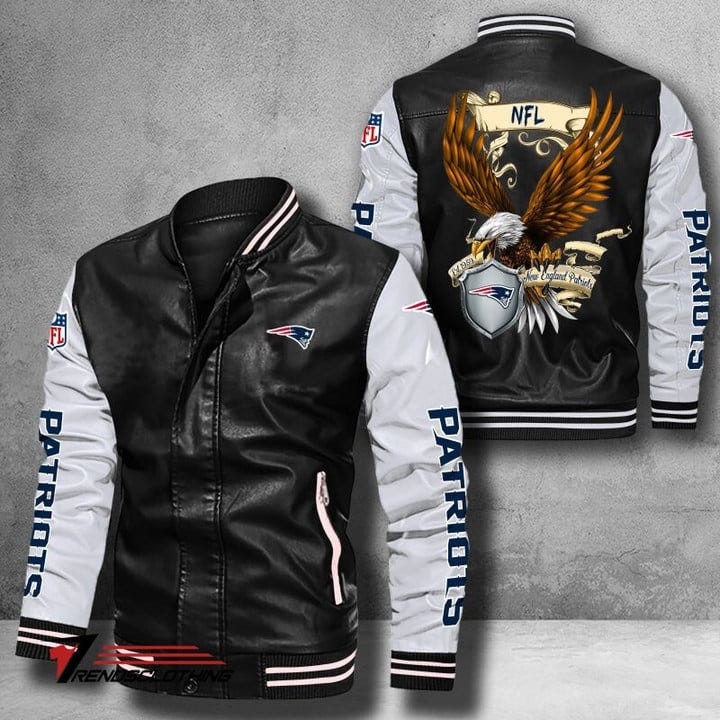 Men Leather Jacket New England Patriots NFL US.Eagle Bomber