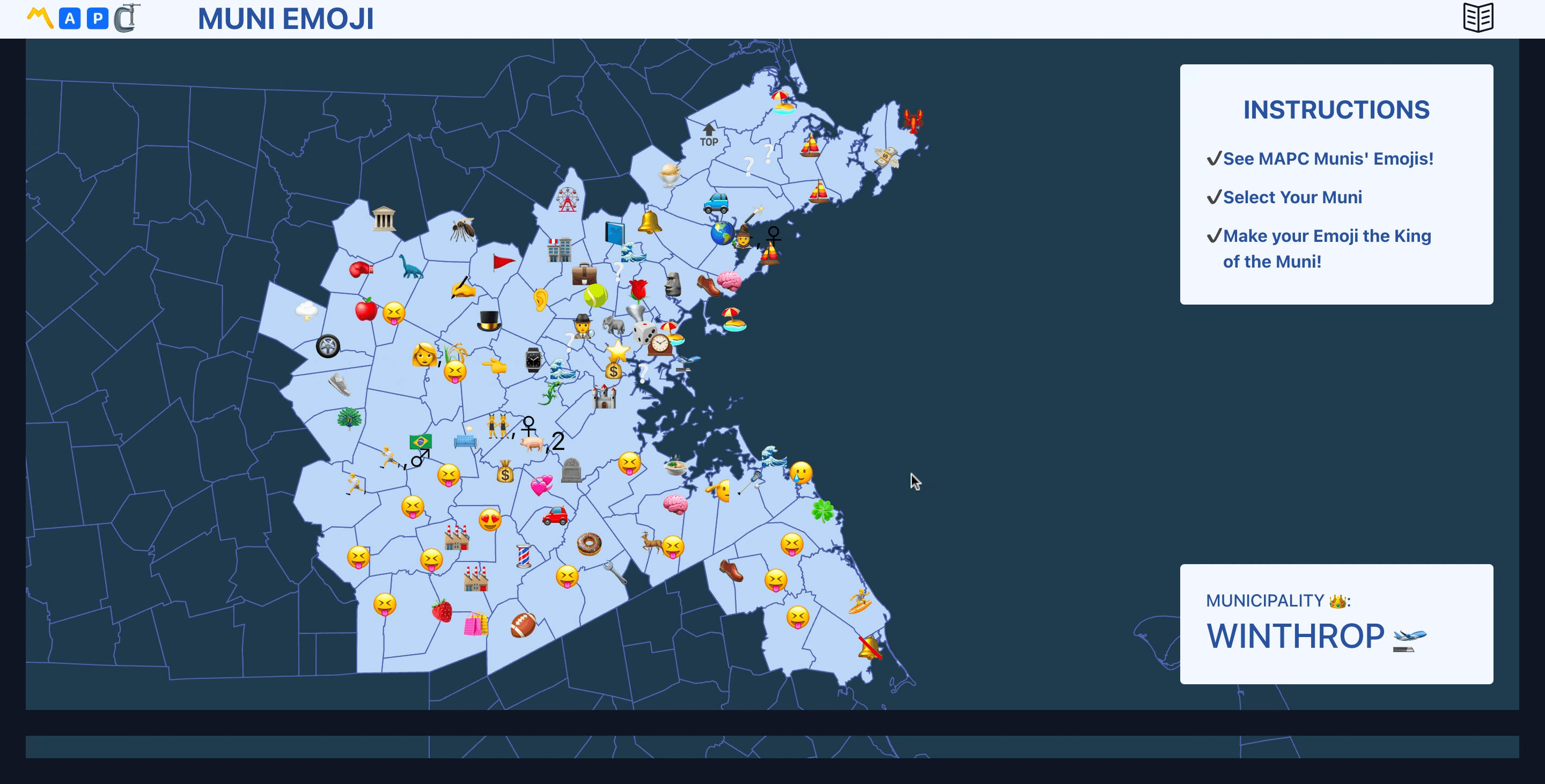 animated gif showing the process of choosing a representative emoji on Muni Emoji